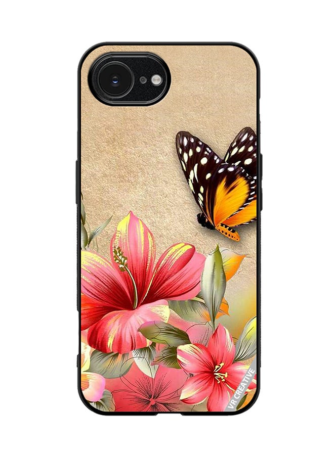 Protective Case Cover For Apple iPhone 16e Brown Butterfly On Flower Design Multicolour
