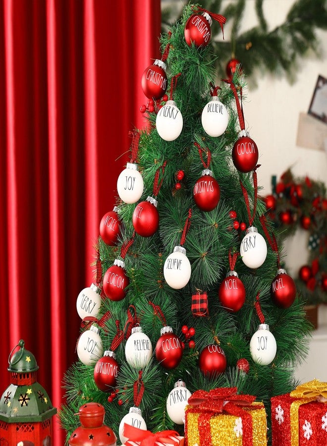 Liliful Ball Christmas Ornaments Merry Pattern Xmas Tree Decorations with Buffalo Plaid Bows Hanging Ball Farmhouse Christmas Decor Rustic Bulbs for Christmas Party Holiday (24 Pcs, 2.36 Inches) - Image 4