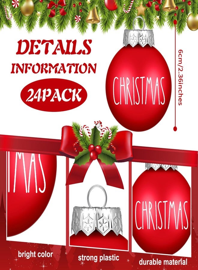 Liliful Ball Christmas Ornaments Merry Pattern Xmas Tree Decorations with Buffalo Plaid Bows Hanging Ball Farmhouse Christmas Decor Rustic Bulbs for Christmas Party Holiday (24 Pcs, 2.36 Inches) - Image 3