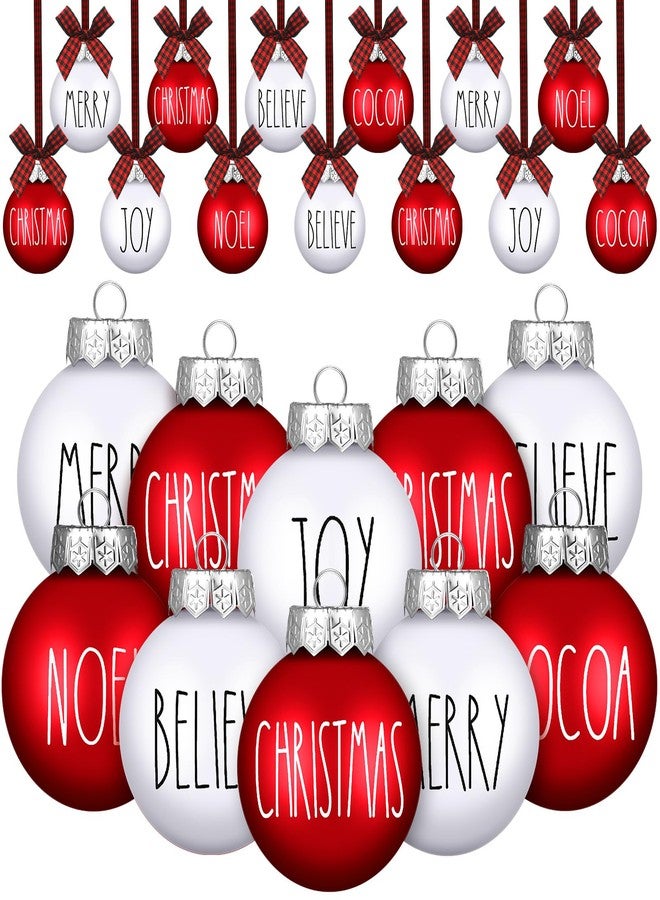 Liliful Ball Christmas Ornaments Merry Pattern Xmas Tree Decorations with Buffalo Plaid Bows Hanging Ball Farmhouse Christmas Decor Rustic Bulbs for Christmas Party Holiday (24 Pcs, 2.36 Inches) - Image 1