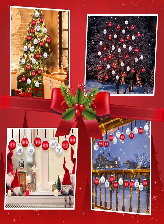 Liliful Ball Christmas Ornaments Merry Pattern Xmas Tree Decorations with Buffalo Plaid Bows Hanging Ball Farmhouse Christmas Decor Rustic Bulbs for Christmas Party Holiday (24 Pcs, 2.36 Inches) - Image 5