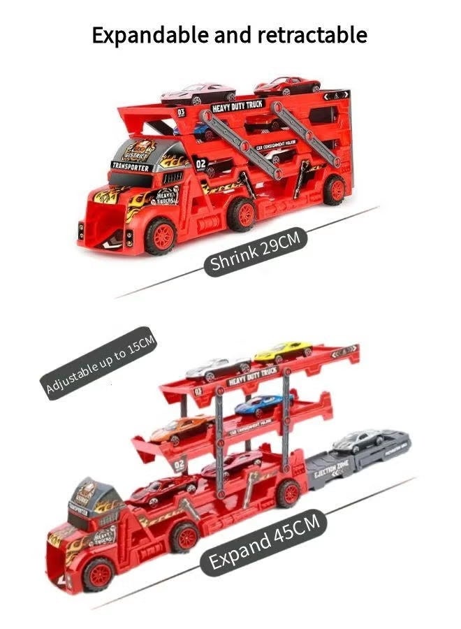 Transport Truck Toy with Slots & Foldable Race, Foldable Car Race Track with 8 PCS Alloy Cars, 9 in 1 Transport Container Trucks,  4 Layer Carrier Truck Race Track, Folding Ejection Race Truck, Die-Cast Transport Truck Toy, Truck Track Playset, Vehicle Playset for Boys and Girls Gift - Image 5