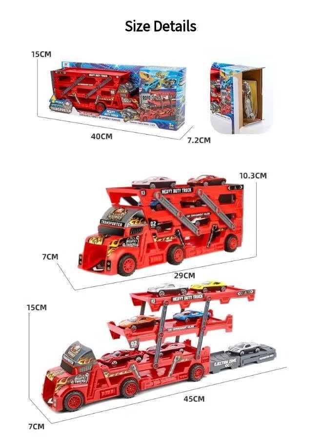 Transport Truck Toy with Slots & Foldable Race, Foldable Car Race Track with 8 PCS Alloy Cars, 9 in 1 Transport Container Trucks,  4 Layer Carrier Truck Race Track, Folding Ejection Race Truck, Die-Cast Transport Truck Toy, Truck Track Playset, Vehicle Playset for Boys and Girls Gift - Image 2