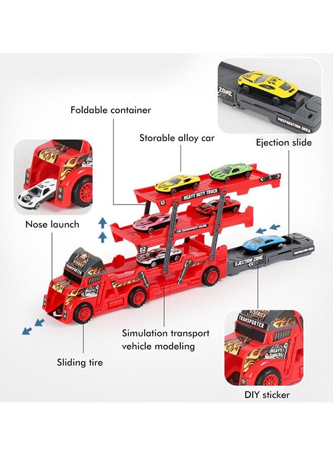 Transport Truck Toy with Slots & Foldable Race, Foldable Car Race Track with 8 PCS Alloy Cars, 9 in 1 Transport Container Trucks,  4 Layer Carrier Truck Race Track, Folding Ejection Race Truck, Die-Cast Transport Truck Toy, Truck Track Playset, Vehicle Playset for Boys and Girls Gift - Image 4