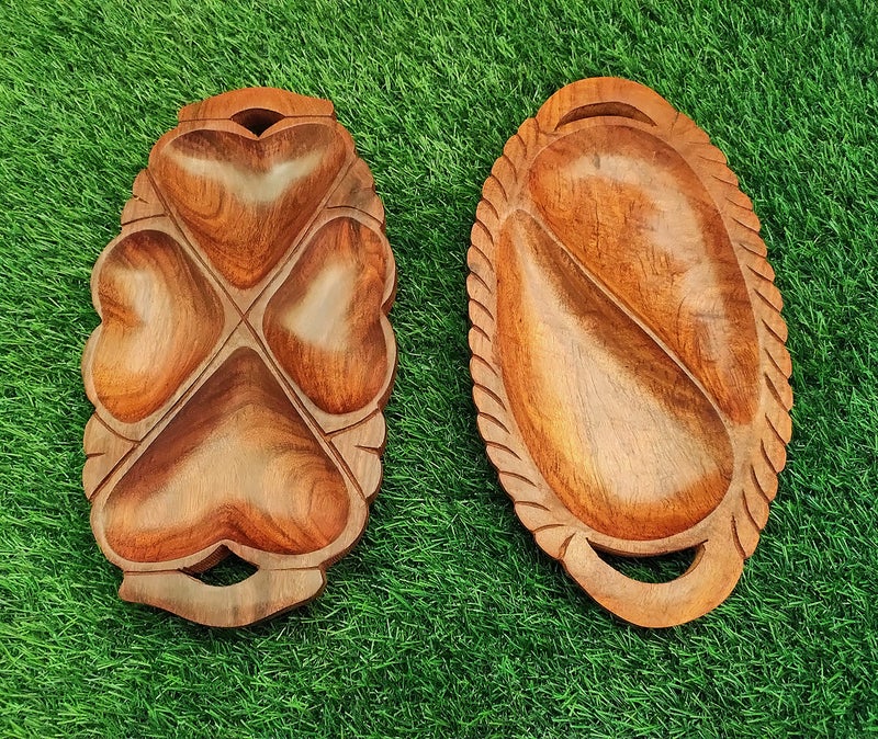 Classical Youth Wooden Table-Top Snacks/Biscuits/Namkeen/Dry-Fruit Serving Tray for Home/Kitchen/Dinning- Great for Gifting Purpose (Sheesham Wood, 12 Inches, Set of 2) - Image 1