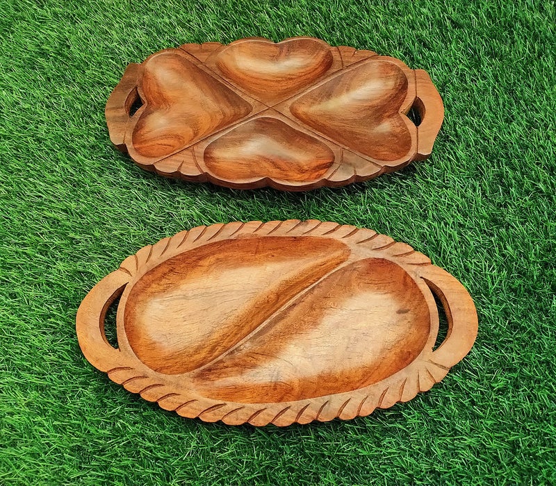Classical Youth Wooden Table-Top Snacks/Biscuits/Namkeen/Dry-Fruit Serving Tray for Home/Kitchen/Dinning- Great for Gifting Purpose (Sheesham Wood, 12 Inches, Set of 2) - Image 3