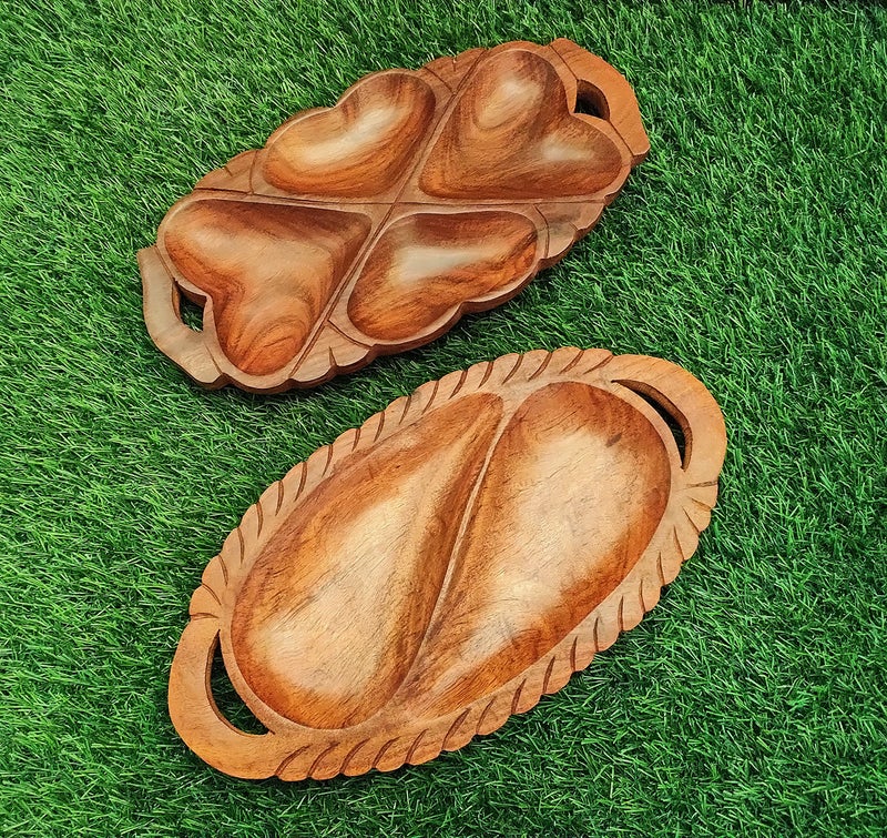 Classical Youth Wooden Table-Top Snacks/Biscuits/Namkeen/Dry-Fruit Serving Tray for Home/Kitchen/Dinning- Great for Gifting Purpose (Sheesham Wood, 12 Inches, Set of 2) - Image 2