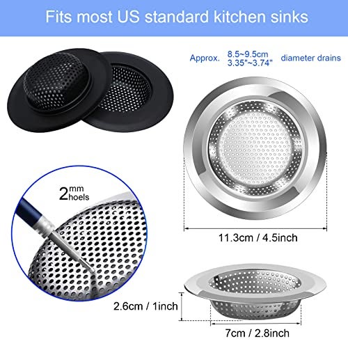V-TOP Kitchen Sink Drain Strainer, 4 Pack Stainless Steel and Black Mesh Sink Strainer for Kitchen with Large Wide Rim 4.5" Diameter, Sink Filter Strainer with 3" Basket Sink Food Catcher - Image 2