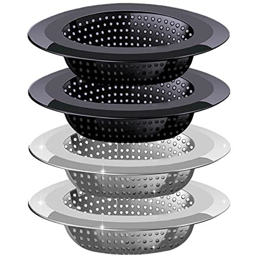 V-TOP Kitchen Sink Drain Strainer, 4 Pack Stainless Steel and Black Mesh Sink Strainer for Kitchen with Large Wide Rim 4.5" Diameter, Sink Filter Strainer with 3" Basket Sink Food Catcher - Image 1