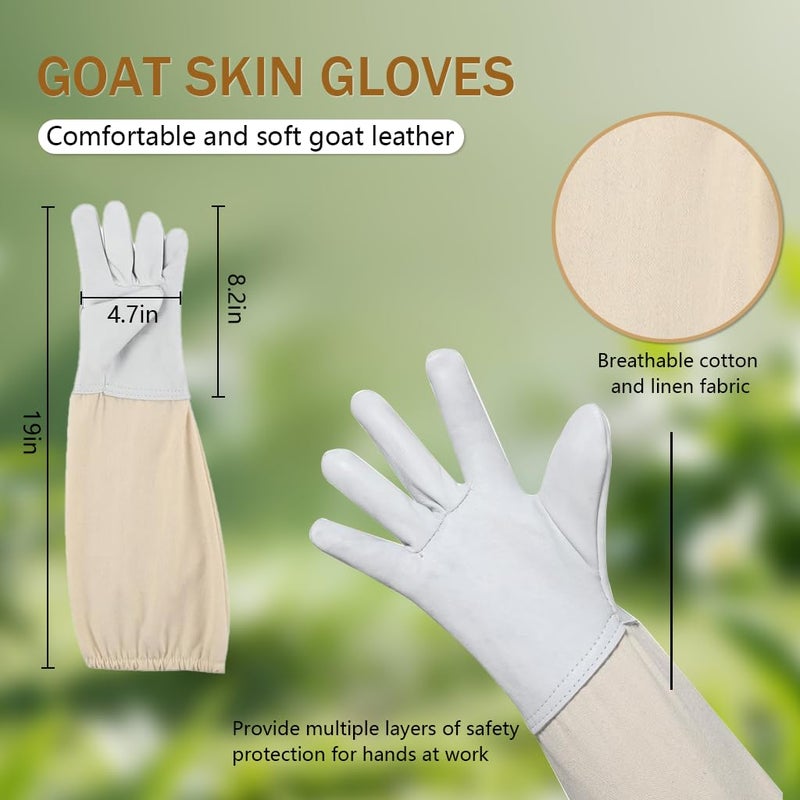 HASTHIP بدلة تربية النحل للرجال والنساء، بدلة واقية كاملة الجسم، غطاء رأس بسحاب مع شبكة شفافة، كف مرن ضيق، مع قفازات عمل سميكة بأكمام طويلة، XL - Image 4