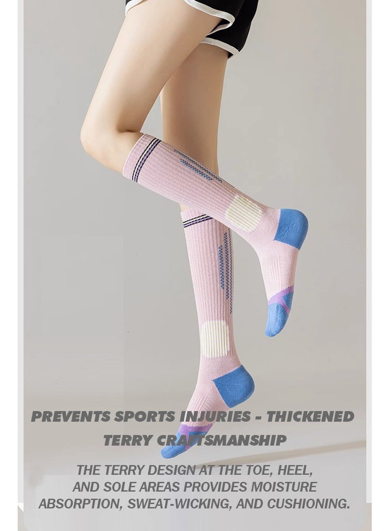 3‑Pair Women’s Long Compression Socks, Professional Socks for Running, Cycling, Badminton and Tennis. Relieve leg soreness caused by intense exercise. Fashion essential, trendy and versatile. One set with 3 colors to match various outfits. - Image 1