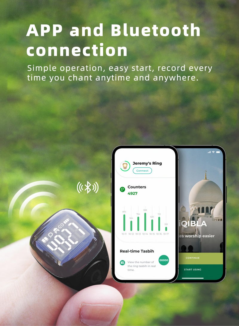 Smart Ring with Vibration Reminder for Zikr and Tasbih Counter, Bluetooth Connection to Exclusive IQIBLA App, 5 Daily Prayer Reminders - Image 3