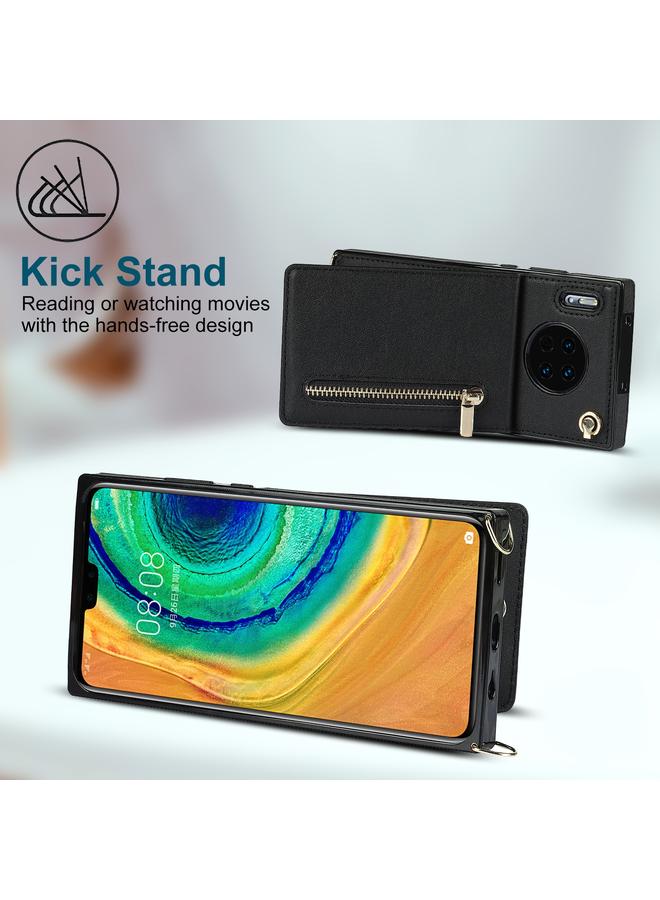 S-TOP Case For Huawei Mate 30 Pro Cross-body Zipper Square TPU+PU Back Cover Case with Holder & Card Slots & Wallet & Strap - Image 3