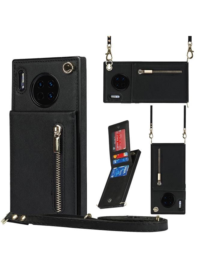 S-TOP Case For Huawei Mate 30 Pro Cross-body Zipper Square TPU+PU Back Cover Case with Holder & Card Slots & Wallet & Strap - Image 1