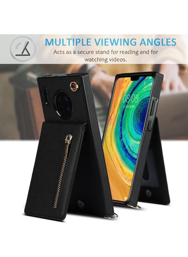 S-TOP Case For Huawei Mate 30 Pro Cross-body Zipper Square TPU+PU Back Cover Case with Holder & Card Slots & Wallet & Strap - Image 4