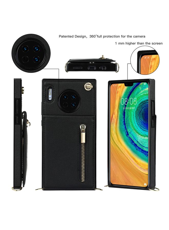 S-TOP Case For Huawei Mate 30 Pro Cross-body Zipper Square TPU+PU Back Cover Case with Holder & Card Slots & Wallet & Strap - Image 2