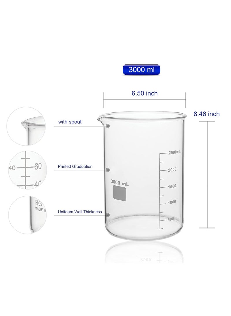 King Mariot - 1 Pc | 3000ml Beaker Low Form with Graduation and Spout | Conforms to ISO 3819/DIN 12331 Standard | Ideal for Heating Liquids | High Chemical Resistance - Image 1