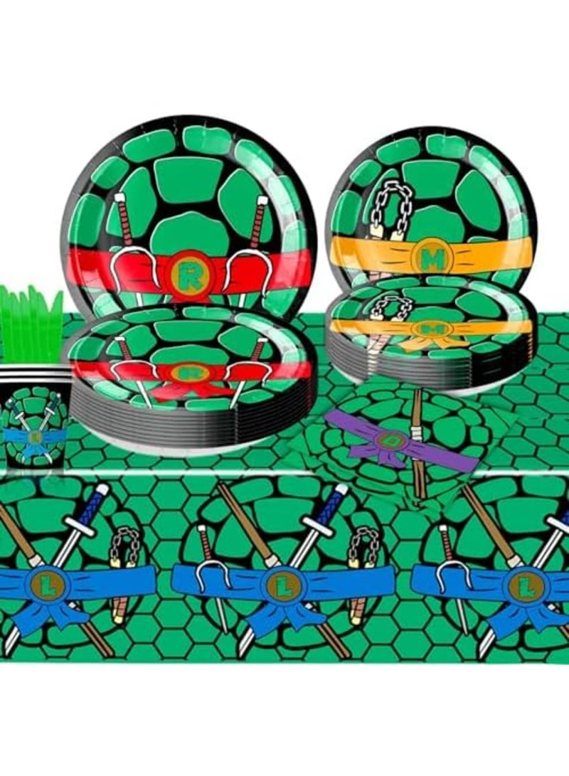 SYOSI Turtle Party Decorations, Turtle Birthday Party Tableware, Includes Theme Plates for 20 People, Paper Napkins, Paper Cups, Tablecloth, Knives, Forks, Spoons and Banner - Image 2