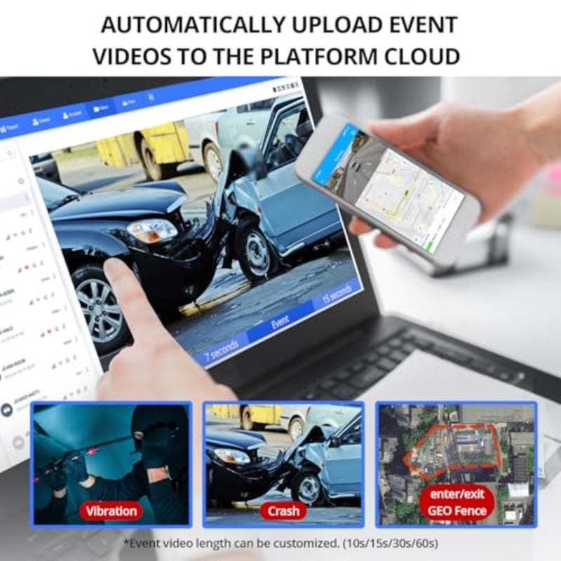 JC400P Dash Cam Live Video 4G، نظام تحديد المواقع العالمي (GPS) مراقب في الوقت الحقيقي 24 ساعة عن بعد، كاميرا أمامية وداخلية، إصدار ليلي - مع تنبيه SOS، تنبيه السياج، تشغيل لمدة 180 يومًا - Image 4