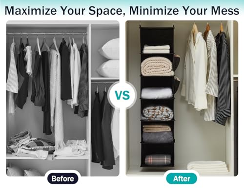 YOUDENOVA Hanging Closet Organizer, 6-Shelf Closet Hanging Storage Shelves, 2 Packs, Black - Image 5