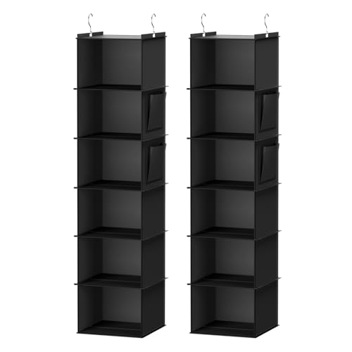 YOUDENOVA Hanging Closet Organizer, 6-Shelf Closet Hanging Storage Shelves, 2 Packs, Black - Image 1