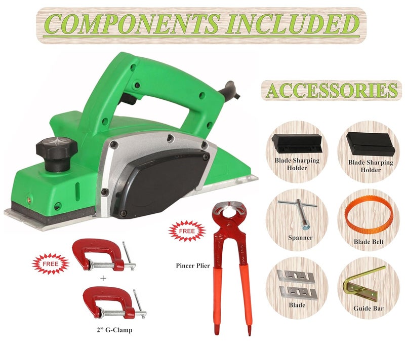Digital Craft Digital Craft Wood Planer 1400W Machine of Carpentry HighPower MultiFunction Electric Planer Professional Woodworking Machine 82mm Electric Planer Machine2 G Clamp8Inch Pincer Plier  - Image 2