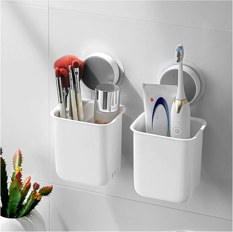 Leawall DrillFree Removable Wall Mounted Toothbrush Holder with Strong SelfAdhesive Hook Sticker Toothpaste Razor Shaver Make Up Brushes Organizer Kitchen Bathroom Wall Storage 2 Pcs - Image 1