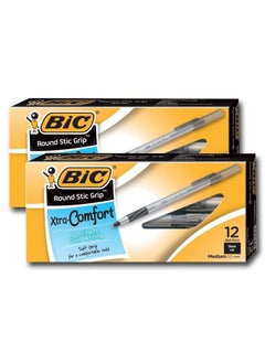 Bic Ultra Round Stic Grip Ball Point Pens Medium Point 1.2 Mm Black Ink (24 Pens)  - Image 1
