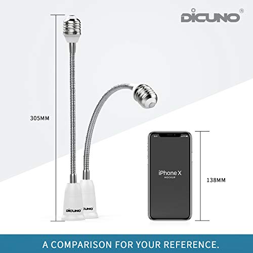 DiCUNO E26 to E26 Socket Extender (27.5CM/10.82 Inch Extension), Standard Screw Base, 165℃ Heat-Resistant No Fire Hazard, Maximum Wattage 200W, Bendable Light Bulb Extender Adapter, 4-Pack - Image 3