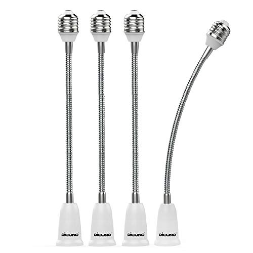 DiCUNO E26 to E26 Socket Extender (27.5CM/10.82 Inch Extension), Standard Screw Base, 165℃ Heat-Resistant No Fire Hazard, Maximum Wattage 200W, Bendable Light Bulb Extender Adapter, 4-Pack - Image 1