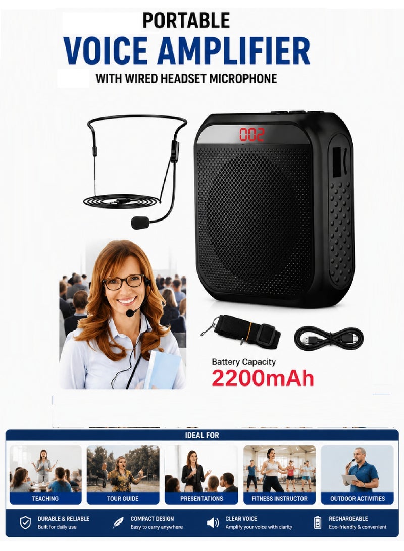 KASTWAVE Voice Amplifier Portable Rechargeable with Wired Microphone Headset for Teaching Presentation Outdoor Use Daily Wear - Image 2