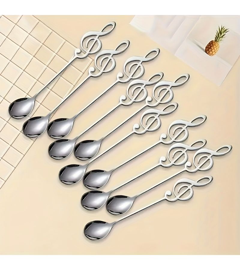 10 Pcs Rainbow Note Shaped Stainless Steel Dessert Spoons Durable Coffee Spoons Tea Utensils Home Kitchen Accessories Perfect Gift For Music Lovers - Image 1