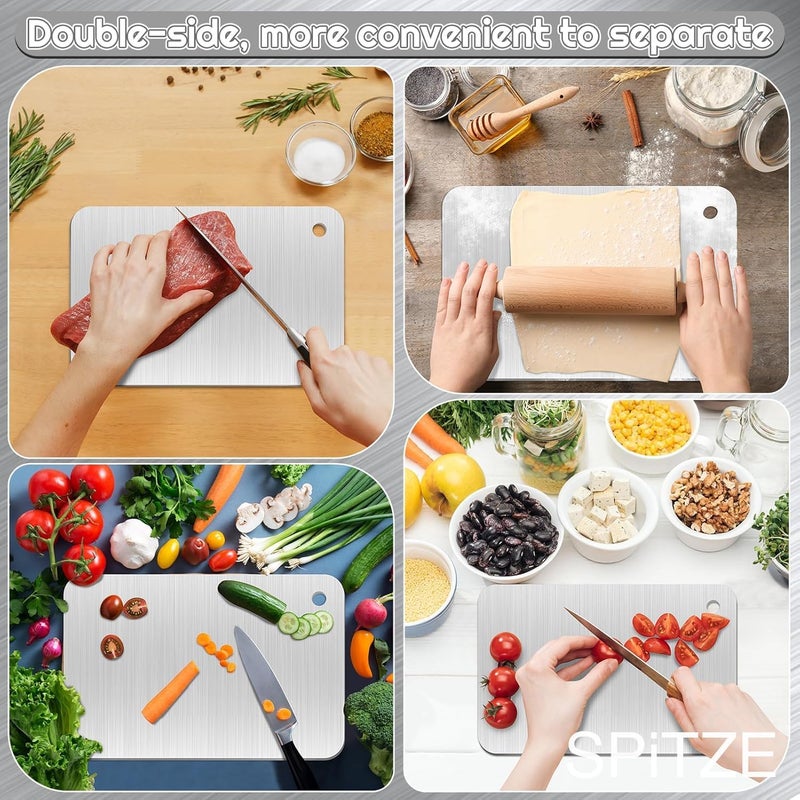 SPITZE Chopping Board for Kitchen | 304 Stainless Steel Cutting Board for Vegetables, Meat, Fruits and Dough Making | Heavy Duty Steel Chopping Board (Small 25x15 cm) - Image 2