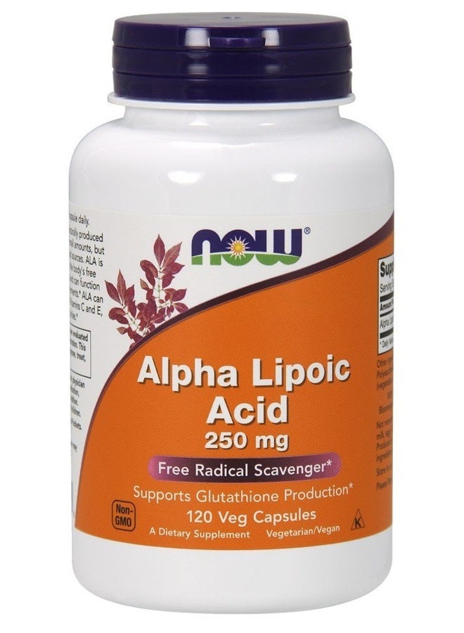 now Supplements, Alpha Lipoic Acid 250 mg, Supports Glutathione Production*, Free Radical Scavenger*, 120 Veg Capsules - Image 1