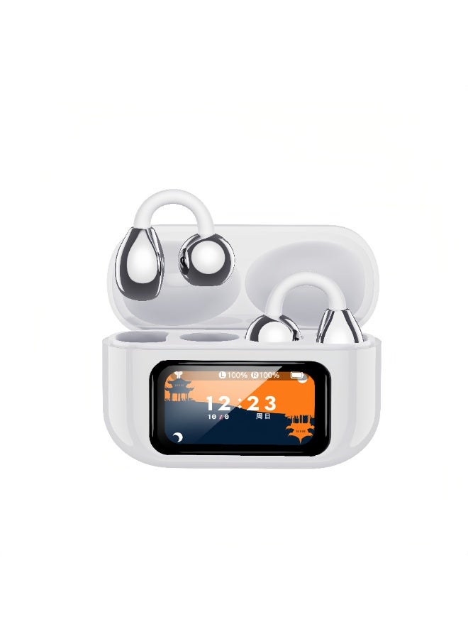 beteno XG42 Bluetooth 6.0 Headset with Color Touch Screen, Binaural Stereo HIFI & APP Control, 30H Playtime Clip-on Ear Wireless Headphones, All-Day Comfortable Wear & Anti-Loss Tracking Multifunctional Headphones, Work, Gym, Sports for Android/iOS (White) - Image 1