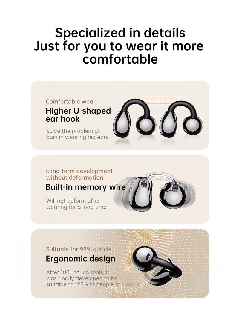 beteno XG42 Bluetooth 6.0 Headset with Color Touch Screen, Binaural Stereo HIFI & APP Control, 30H Playtime Clip-on Ear Wireless Headphones, All-Day Comfortable Wear & Anti-Loss Tracking Multifunctional Headphones, Work, Gym, Sports for Android/iOS (White) - Image 5