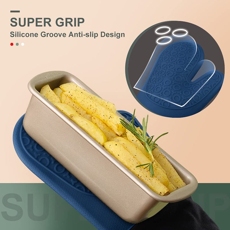 sungwoo Extra Long Silicone Oven Mitts, Heat Resistant Oven Gloves with Quilted Liner Non-Slip Textured Grip Perfect for BBQ, Baking, Cooking and Grilling - 1 Pair 14.6 Inch Royal Blue & Black - Image 3