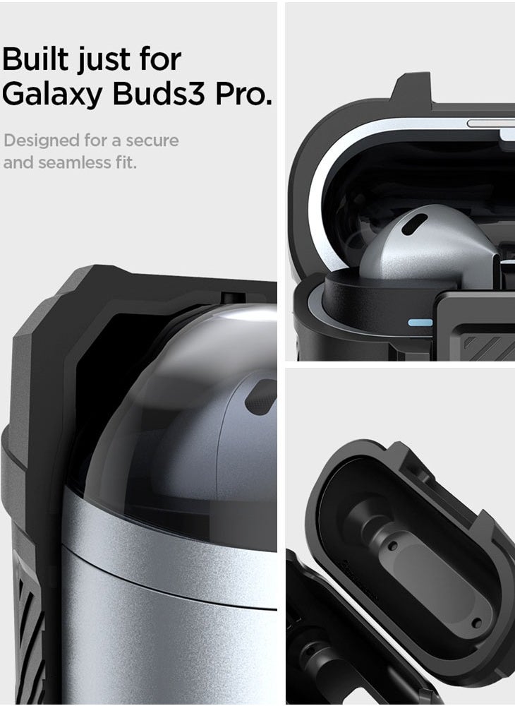 Lock Fit Samsung Galaxy Buds 3 Pro Case and Buds3 Case Cover Secure Lock Protection with Carabiner (2024) - Matte Black