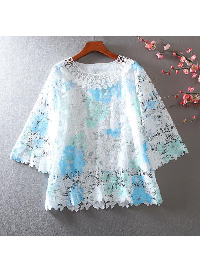 Summer Sweet Xiaoqing New Lace Shirt Hollow Elegant Loose Casual Socialite Design Sense Shirt Women's Top