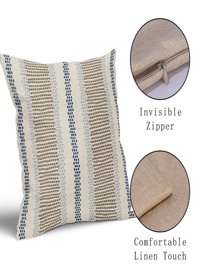 Aytipun Brown Blue Pillow Covers 18x18 Set of 2 Gray Grey Dot Print Striped Decorative Outdoor Pillowcases Boho Rustic Farmhouse Decorative Throw Cushion Case Decor for Couch Sofa Bed - Image 4