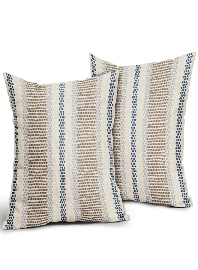 Aytipun Brown Blue Pillow Covers 18x18 Set of 2 Gray Grey Dot Print Striped Decorative Outdoor Pillowcases Boho Rustic Farmhouse Decorative Throw Cushion Case Decor for Couch Sofa Bed - Image 2