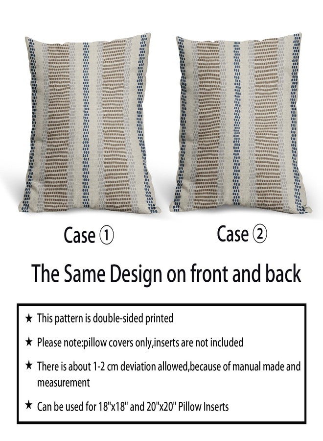 Aytipun Brown Blue Pillow Covers 18x18 Set of 2 Gray Grey Dot Print Striped Decorative Outdoor Pillowcases Boho Rustic Farmhouse Decorative Throw Cushion Case Decor for Couch Sofa Bed - Image 5