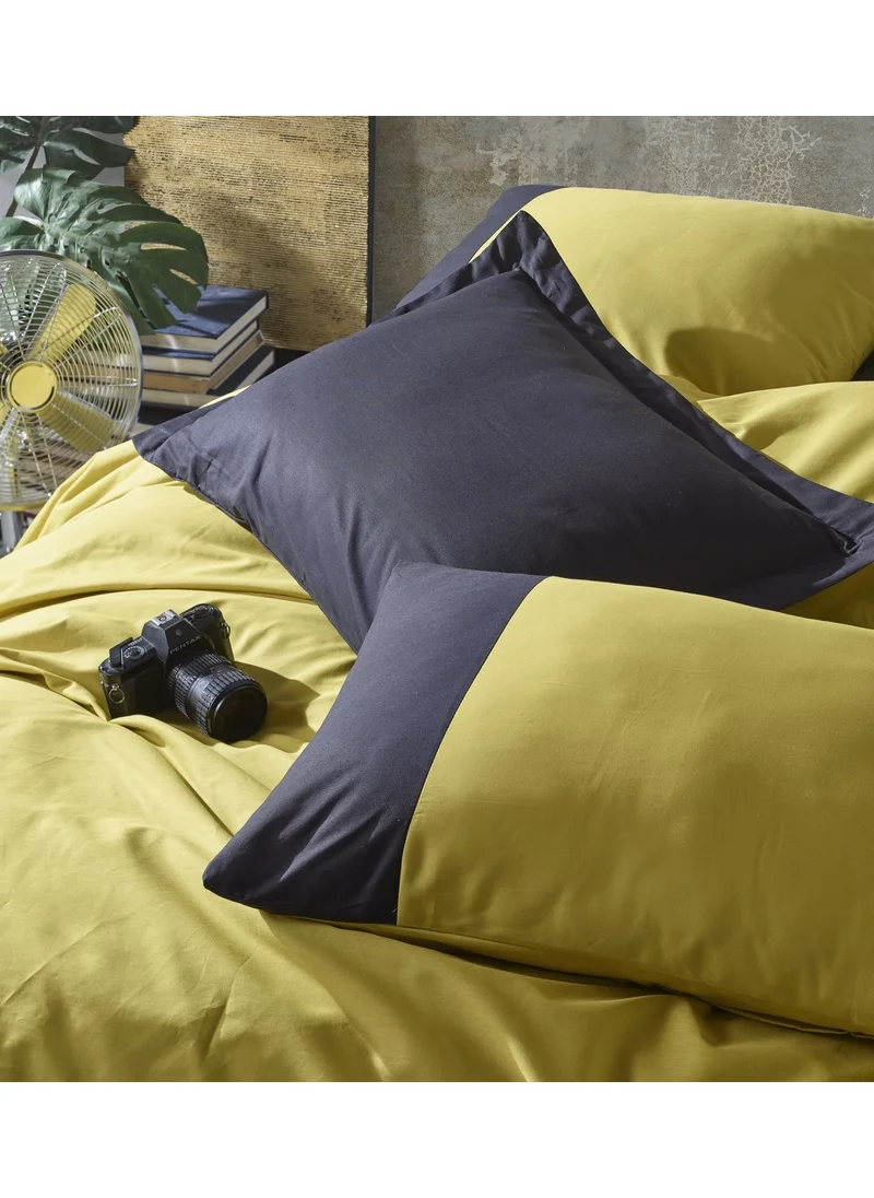 Cotton Box Plain Ranforce Double Duvet Cover Set Mustard Black