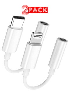 2Packs Lightning to 3.5mm AUX Jack Adapter Cable and USB C Type C to AUX Jack Adapter / White Colour