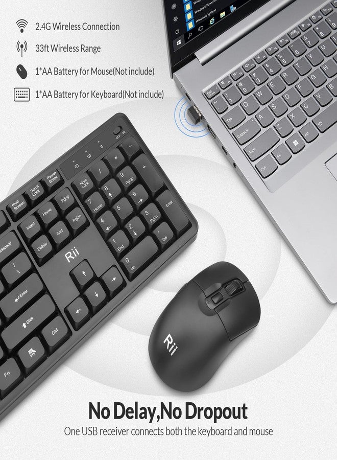 RII Wireless Keyboard and Mouse,Rii RK209 2.4G Full-Sized Quiet Wireless Ergonomic Keyboard,Quiet Typing and Clicking,Adjustable 5000 DPI Mouse for PC, for Windows,Mac - Image 2