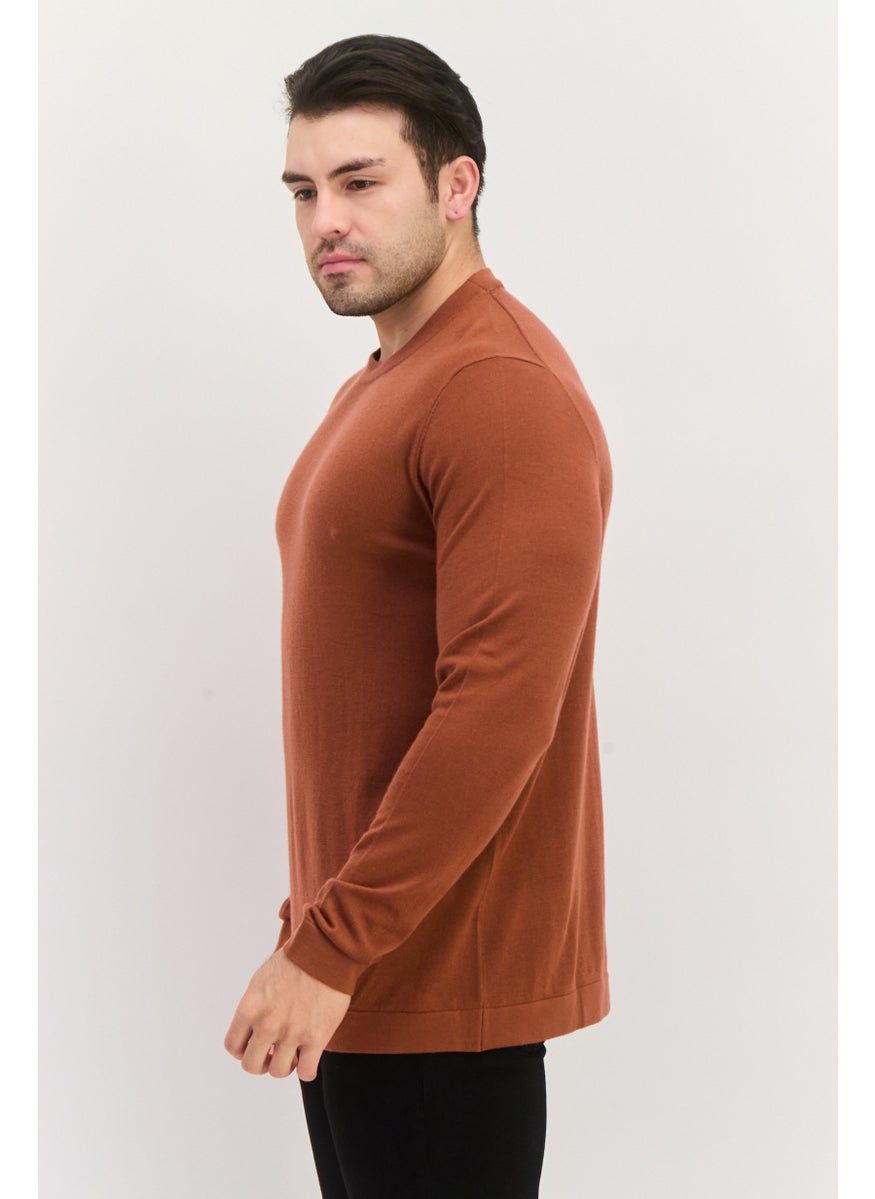 ESPRIT Men Round Neck Solid Long Sleeve Knitted Sweater, Brown  - Image 2