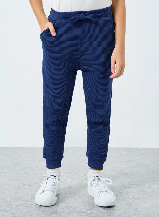 Styli Styli Boys Blue Textured Ottoman Joggers