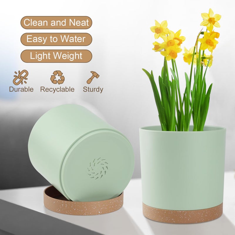 YNNICO Plant Pots with Drainage Holes and Saucers â€“ 7, 6.5, 6, 5, 4 Inch Plastic Planters for Indoor Outdoor Plants, Modern Matte Finish, Lightweight & Durableï¼ˆGreenï¼‰ - Image 3