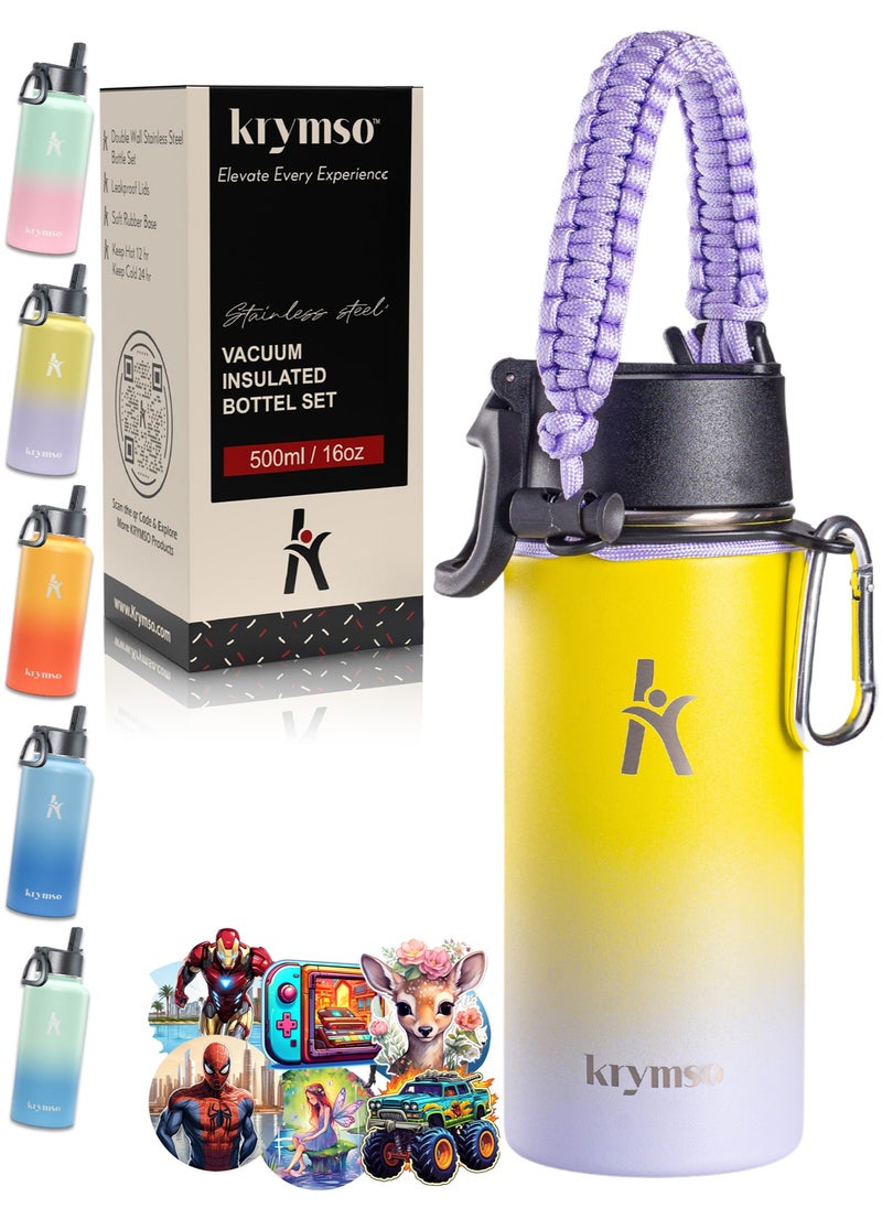 KRYMSO KRYMSO, 500ml Water Bottle, Stainless Steel Water Bottle, Water Bottle for Kids Water Bottle with Straw, Thermos, Insulated Water Bottle, Water 500ml with Ai Stickers  - Image 1