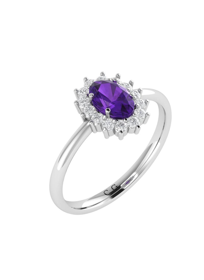 Capri Gold Diana Oval Amethyst and Sparkling Diamond Ring in 18K White Gold  - Image 2
